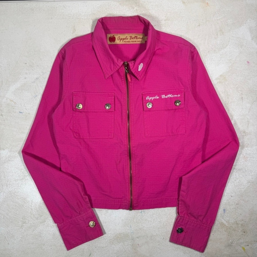 Apple Bottoms Womens Hot Pink Zip Up Cropped Jacket Size M Y2K